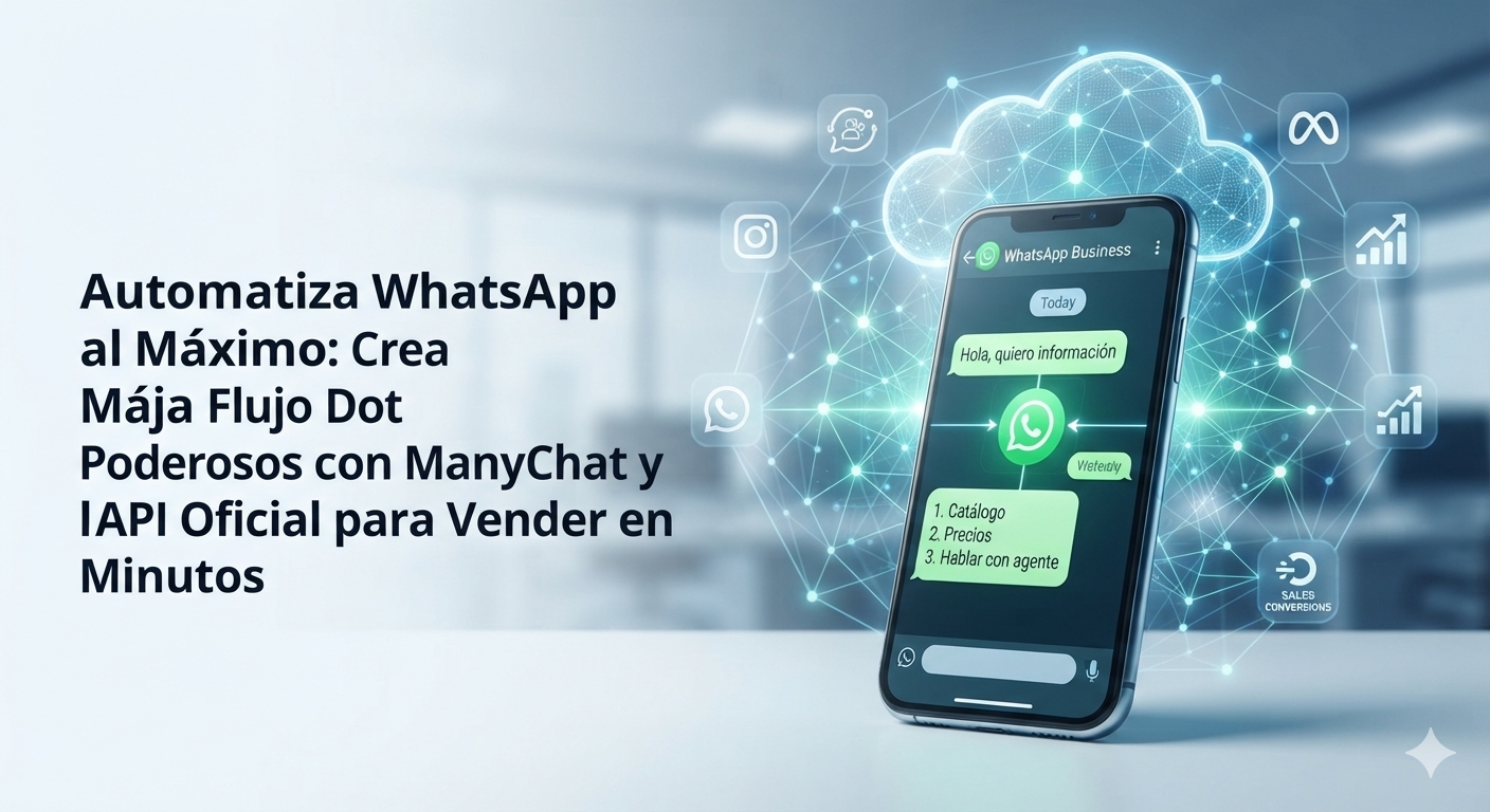 Interfaz de automatización de WhatsApp Business con flujos de ManyChat y API Oficial.